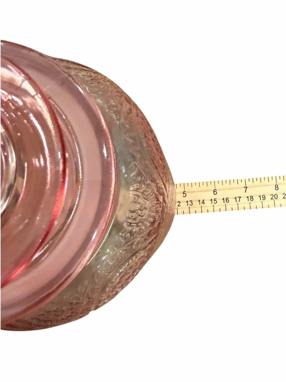 Large Pink Pressed Medallion Glass Round Jar Canister w/ Handle Lid 8in Height